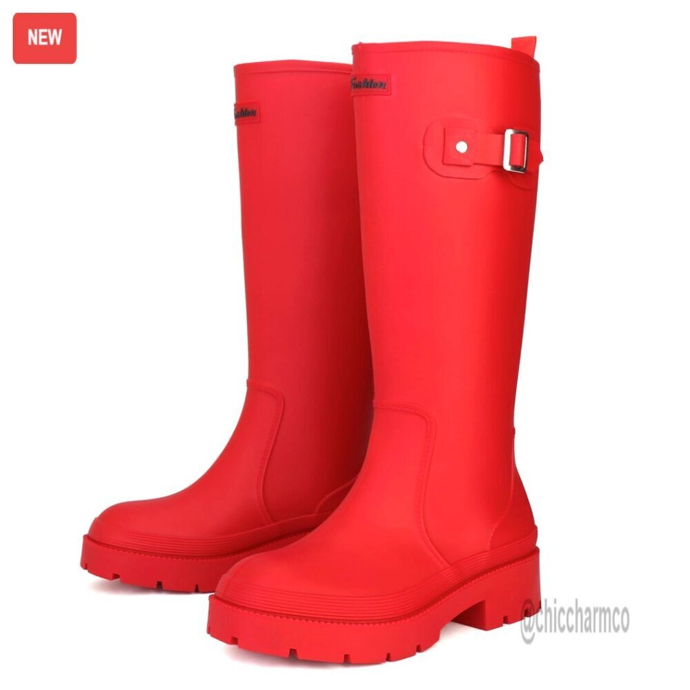 Women's Waterproof Rubber Rain Boots Wide Calf Anti-Slip Outdoor Gardening